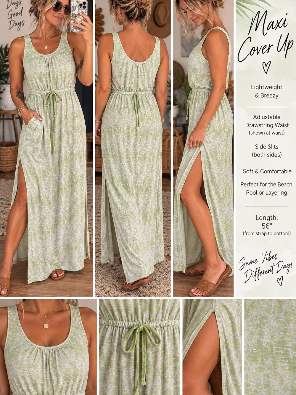 Margaritaville Green & White Maxi Swim Cover-Up Tall Girl Friendly